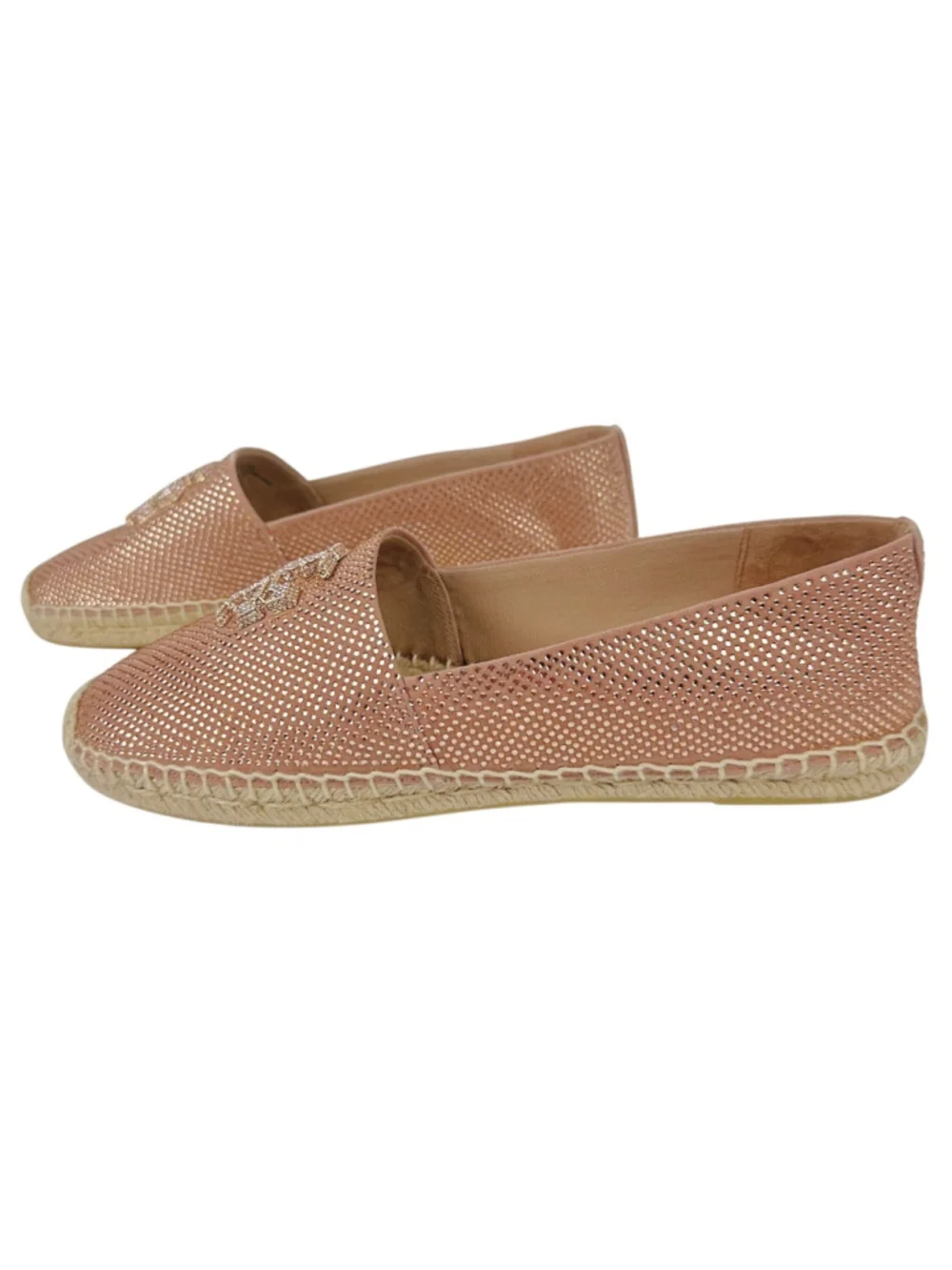 TORY BURCH Women Dusty Rose Everly Leather Rhinestone Espadrille Size 9.5 NWOB